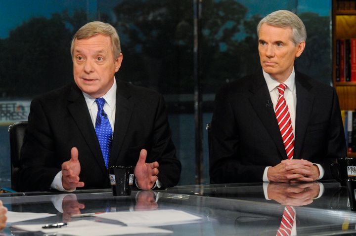 Sens. Dick Durbin (D-Ill.), left, and Rob Portman (R-Ohio), right, appear on "Meet the Press" in 2013.