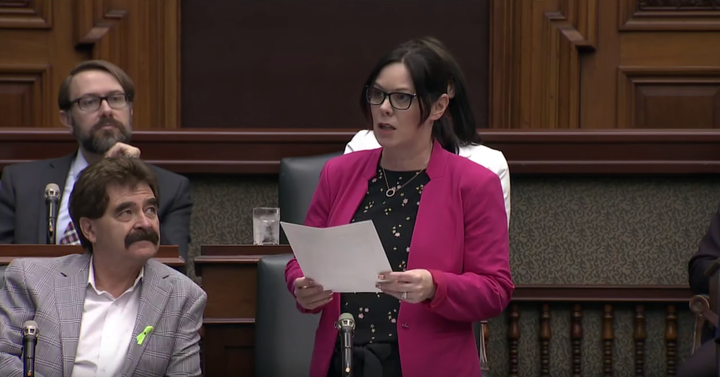 NDP MPP Lisa Gretzky speaks in the Ontario legislature on May 16, 2019.