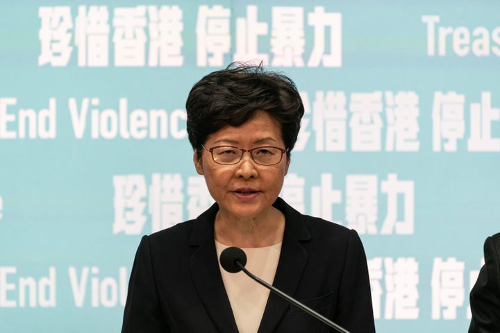 Hong Kong Chief Executive Carrie Lam speaks during a press conference at the Central Government Complex on October 4, 2019 in Hong Kong. (Photo by Anthony Kwan/Getty Images)