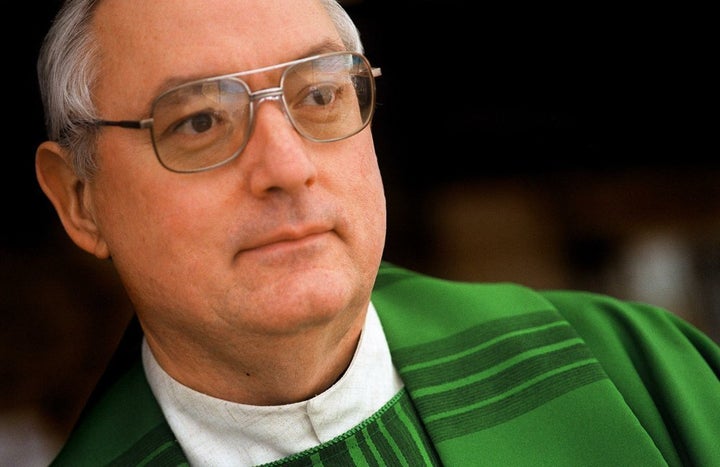 In this Jan. 27, 2001 photo, Father Steven Gerard Stencil poses for a portrait at his church St. Mark the Evangelist in Oro Valley, Ariz. Stencil was suspended from ministry in 2001 after a trip to Mexico that violated a diocese policy forbidding clerics from being with minors overnight. In a 2019 Facebook post, the former priest said that he was working as a driver for a private Phoenix bus company that specializes in educational tours for school groups and scout troops.