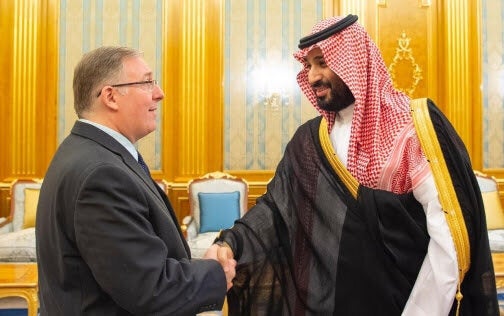 The evangelical Christian writer Joel Rosenberg (left) and Saudi Crown Prince Mohammed bin Salman on Sept. 10, 2019.