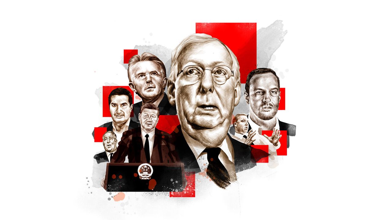 From left to right: Joel Rosenberg, Mohammed Khalid Alyahya, Xi Jinping, John Flint, Mitch McConnell, Horacio Rozanski and Brad Klapper.