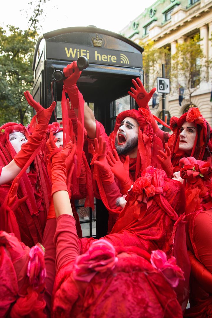 Extinction Rebellion protesters outside the BFC Show Space on the Strand, London, during Spring/Summer 2020 London Fashion Week. 