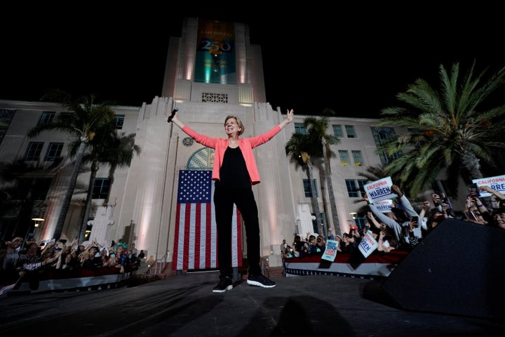 Democratic presidential candidate Sen. Elizabeth Warren at her outdoor rally Thursday in San Diego.