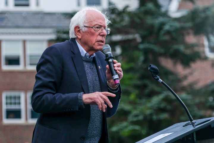 Sen. Bernie Sanders (I-Vt.), seen here campaigning in New Hampshire on Sept. 30, is taking aim at corporate influence in the Democratic Party's nominating convention.