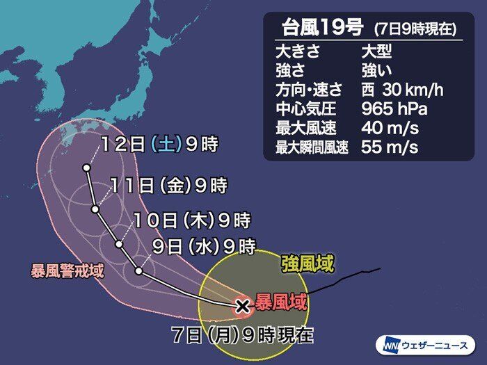 台風19号の予想進路