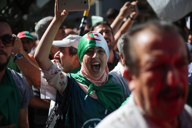 ALGIERS, ALGERIA - OCTOBER 04: Algerians stage a demonstration demanding regime officials -- who continue...