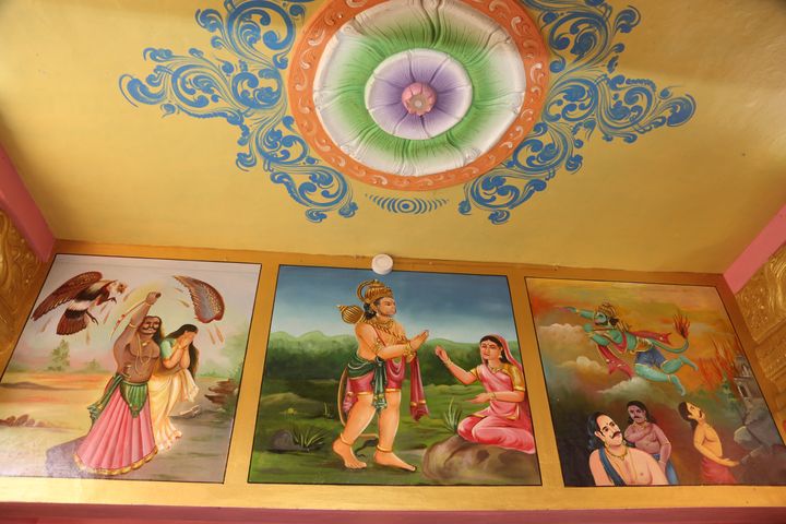 Paintings depicting scenes Hindu epic Ramayana at the Sita Amman Temple (Seeta Amman Temple) in Nuwara Eliya, Sri Lanka, on 5 Septermber 2017. 