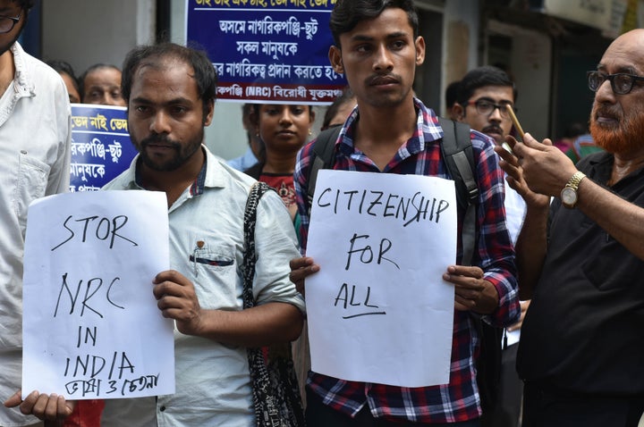 Demonstrators from the Joint Forum Against NRC during a sit in protest against the National Register of Citizens (NRC) on 2 September.