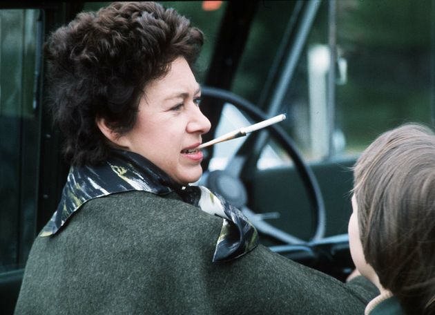 Princess Margaret smokes a cigarette at the Windsor Horse Show in April 1978.