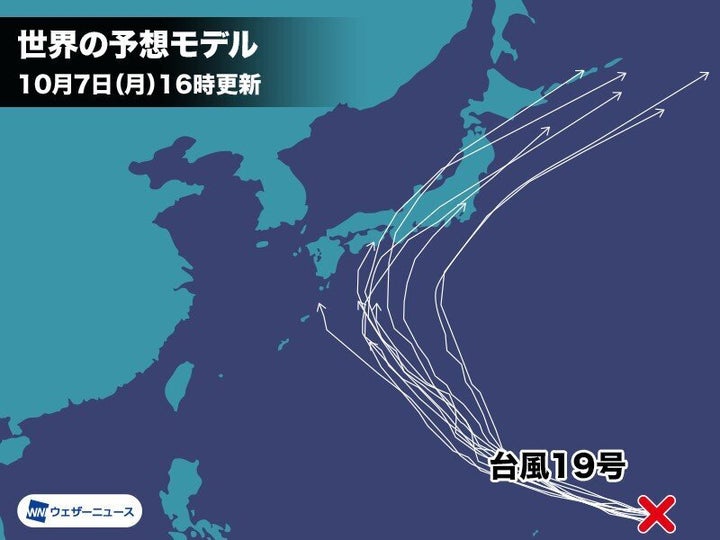 世界各気象予測モデルの台風進路シミュレーション