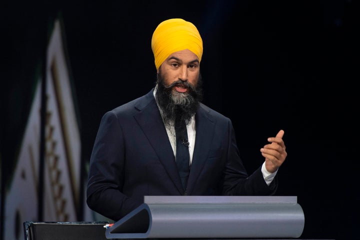 NDP Leader Jagmeet Singh speaks during the federal leaders' debate in Gatineau, Que. on Oct. 7, 2019.