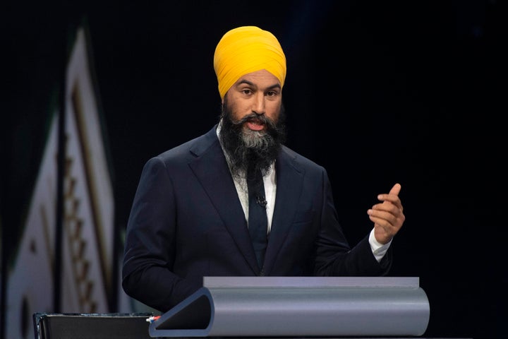 NDP Leader Jagmeet Singh speaks during the federal leaders' debate in Gatineau, Que. on Oct. 7, 2019. 