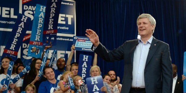 Conservative leader Stephen Harper makes a campaign stop in Hamilton, Ontario on Aug. 27. THE CANADIAN PRESS/Sean Kilpatrick