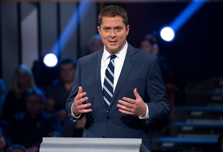 Conservative Leader Andrew Scheer speaks during the Federal Leaders Debate at the Canadian Museum of History in Gatineau, Quebec on October 7, 2019. 
