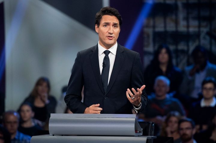 Liberal Leader Justin Trudeau responds to a question during the Federal leaders debate in Gatineau, Quebec on Monday, Oct. 7, 2019. 