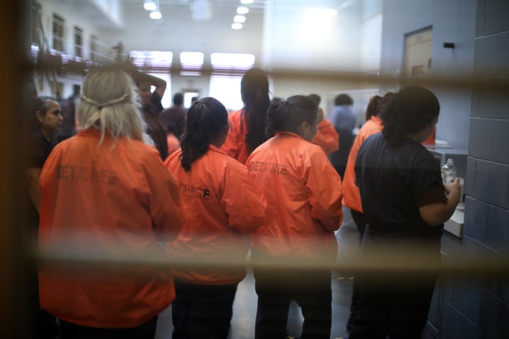 Detainees are seen at Otay Mesa immigration detention center in San Diego, California, on May 18, 2018.