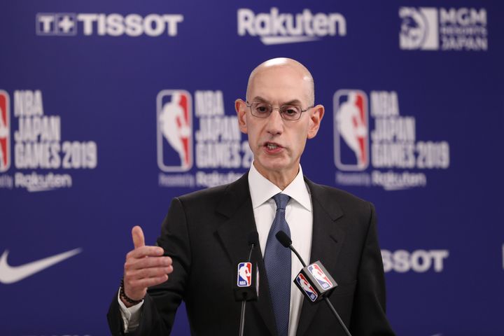 SAITAMA, JAPAN - OCTOBER 08: Commissioner of the National Basketball Association (NBA) Adam Silver speaks during a press conference prior to the preseason game between Houston Rockets and Toronto Raptors at Saitama Super Arena on October 08, 2019 in Saitama, Japan. (Photo by Takashi Aoyama/Getty Images)