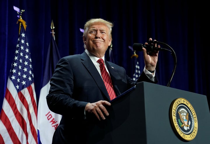President Donald Trump’s appearances at fundraisers like this one in Des Moines, Iowa, have helped him build a substant