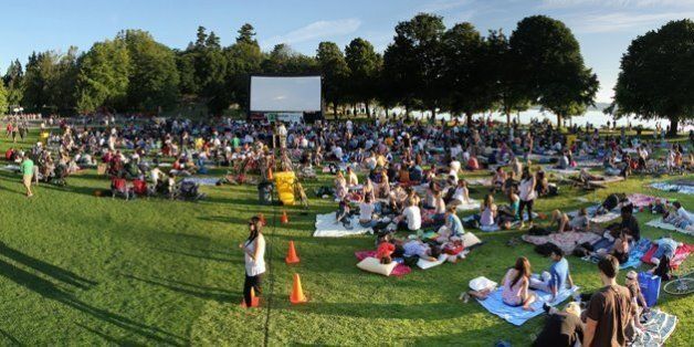 Movie-goers wait for an outdoor show to start in Vancouver.