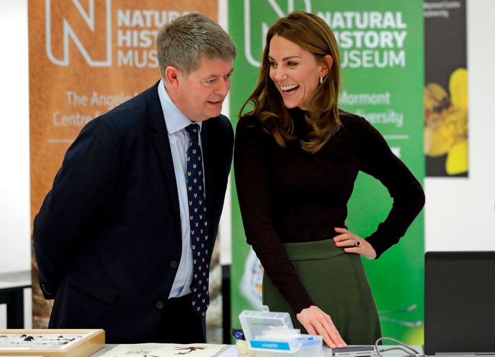 The duchess speaks with Michael Dixon, director of the Natural History Museum, during her visit.