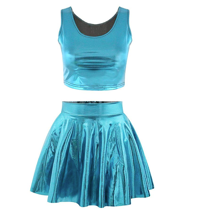 Metallic Tank Top And Skirt Set For Alien Costume