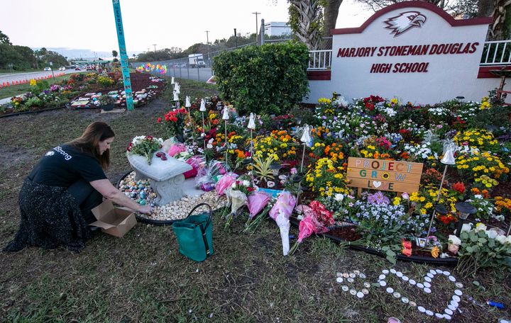 A memorial marking the first anniversary of the mass shooting at Marjory Stoneman Douglas High School in Parkland, Florida.