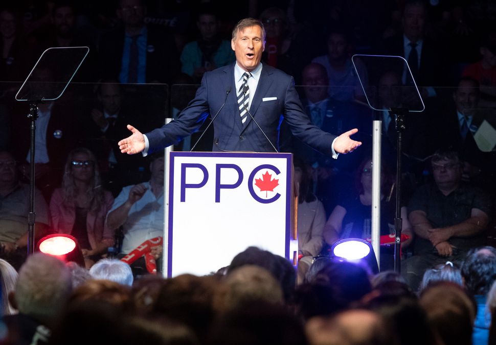 Maxime Bernier, leader of the People's Party of Canada, speaks at the launch of his campaign on Aug. 25, 2019 in Sainte-Marie Que. 
