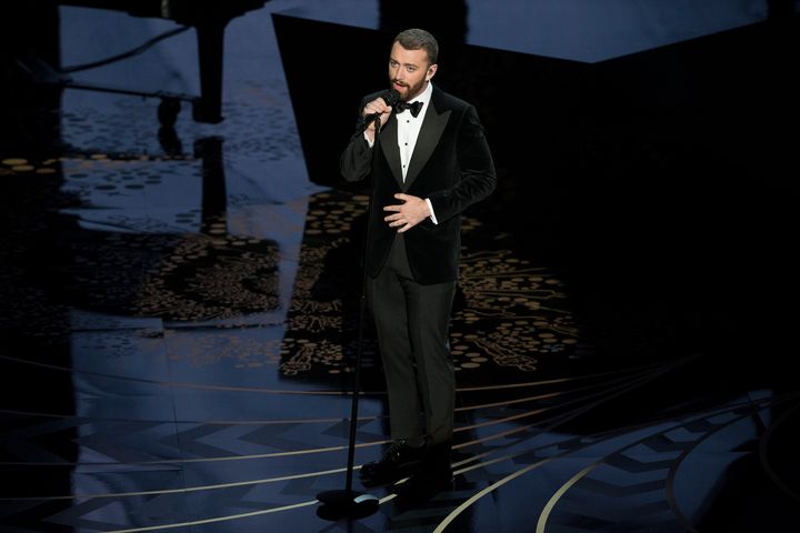 Sam Smith on stage at the Oscars in 2016