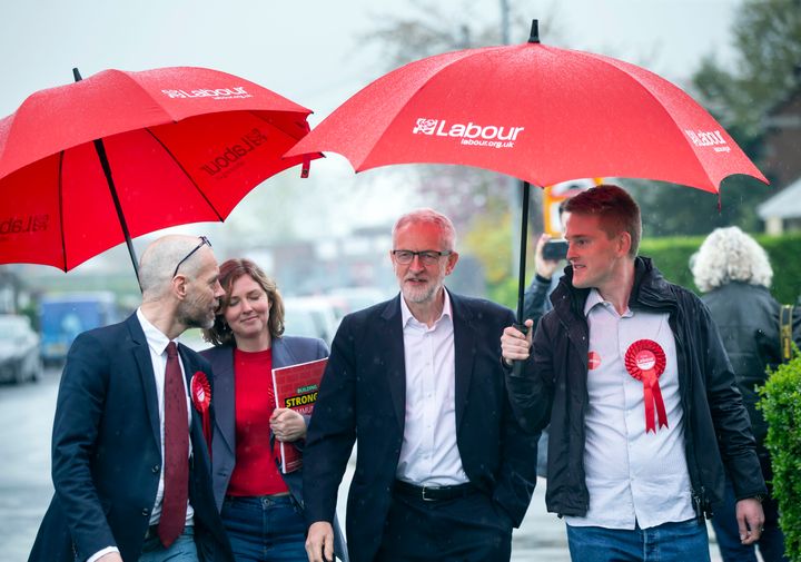 Labour leader Jeremy Corbyn canvassing on Nixon Drive, Winsford while on the local election campaign trail.