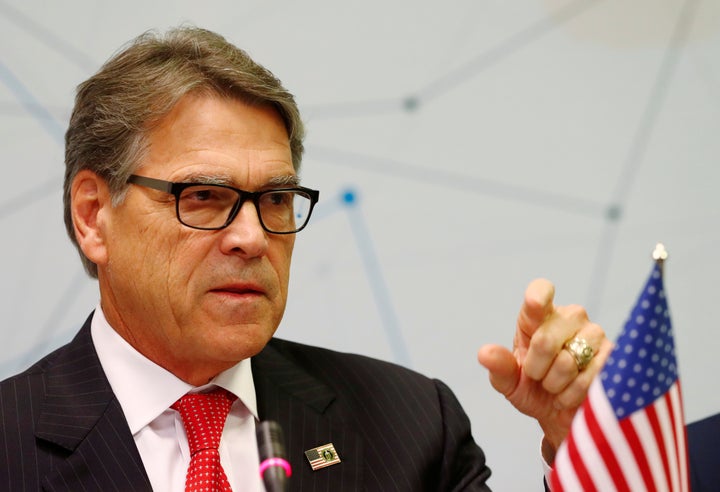 Secretary of Energy Rick Perry speaks during a news conference after the Partnership for Transatlantic Energy Cooperation conference in Vilnius, Lithuania, on Oct. 7.