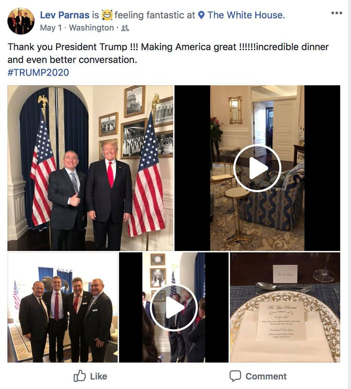 Ukrainian-American businessman Lev Parnas is seen in a 2018 social media post appearing to show him at the White House with President Donald Trump in a screen capture from his social media account made in 2018 by the Campaign Legal Center and released after his arrest Thursday.