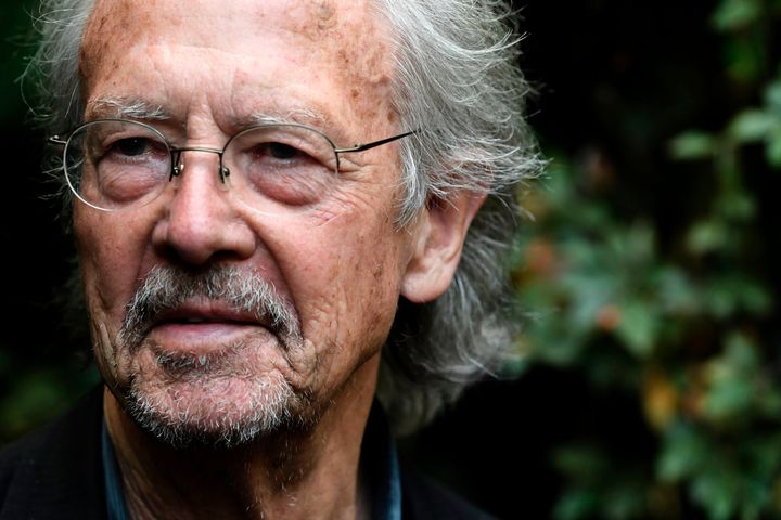 Austrian writer Peter Handke poses in Chaville, in the Paris surburbs, on October 10, 2019 after he was awarded with the 2019 Nobel Literature Prize.