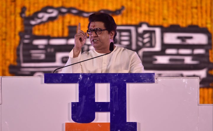 MNS Chief Raj Thackeray addressing a public meeting 