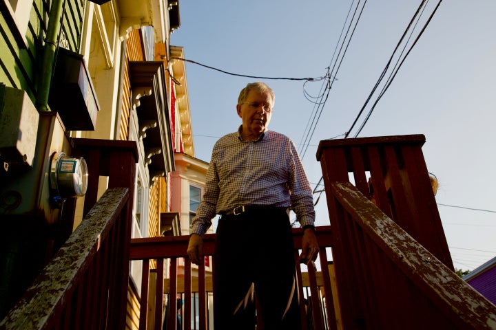 NDP candidate Jack Harris campaigns in St. John's East on Aug. 6, 2019.