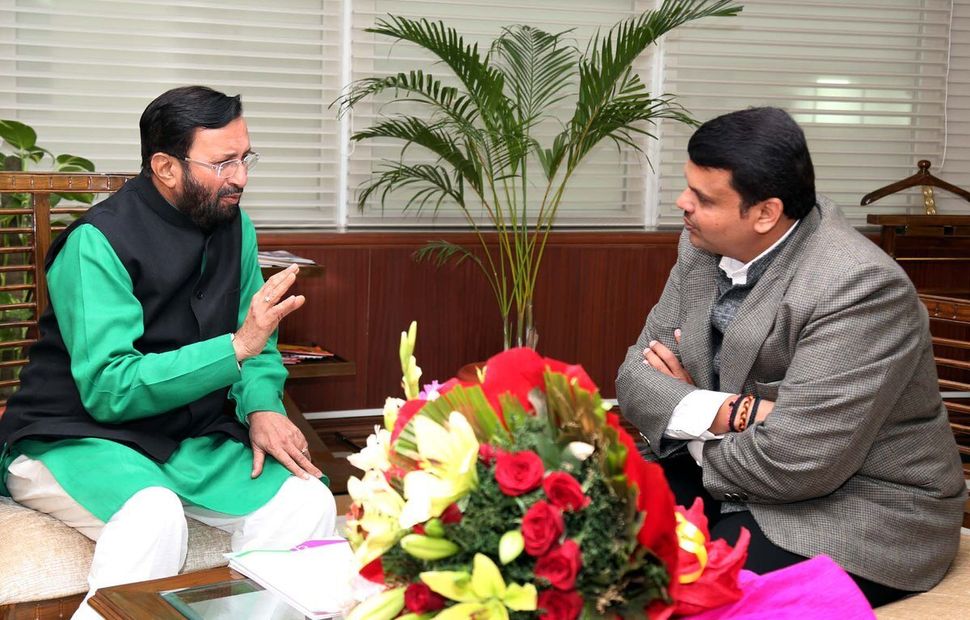 File photo of a meeting between environment minister Prakash Javadekar and Maharashtra Chief Minister Devendra Fadnavis. 
