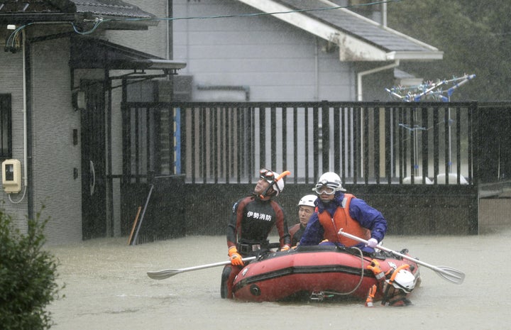 A residential area was flooded in Ise, Mie Prefecture, central Japan.