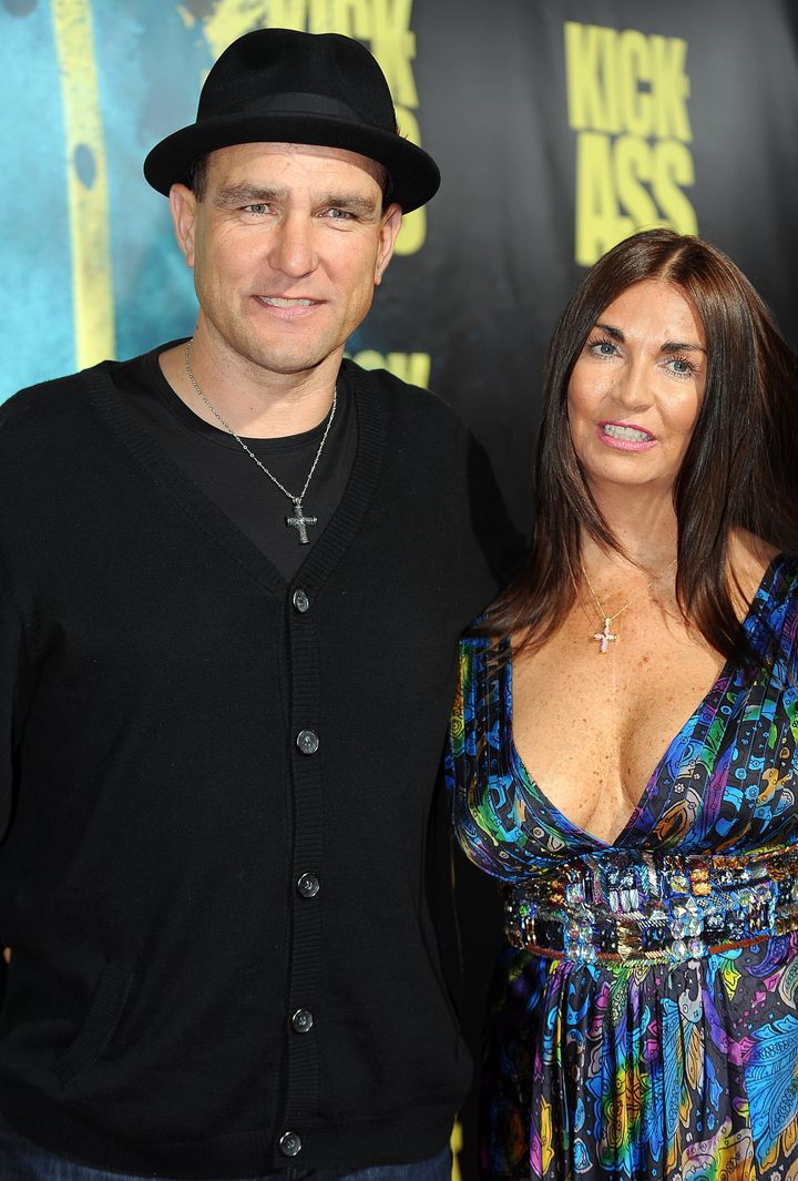 Vinnie Jones and his wife Tanya Jones at the premiere of "Kick-Ass" in Hollywood, 2010.