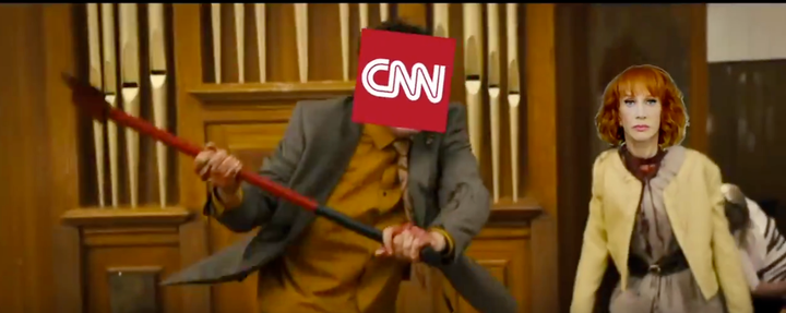 An animated depiction of comedian Kathy Griffin is portrayed among the victims during a fabricated Donald Trump rampage in th