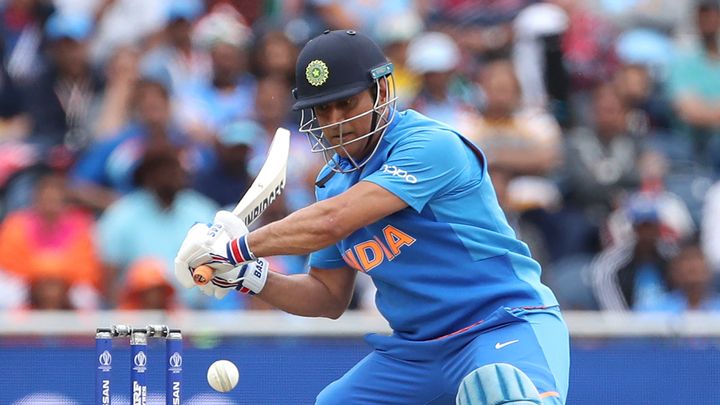 MS Dhoni bats during the Cricket World Cup semi-final match.
