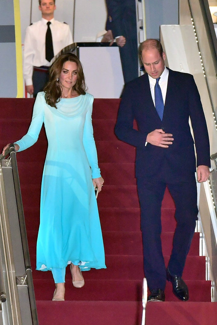 The Duke and Duchess of Cambridge arrive at Pakistani Air Force Base Nur Khan on Oct. 14 in Rawalpindi, Pakistan. The two are