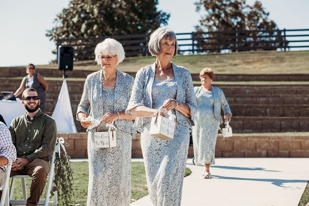 The bride's grandmas Wanda and Betty looked so lovely in their lace dresses.