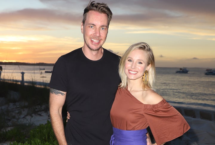 Dax . Shepard and Kristen Bell pose on vacation in Turks and Caicos in January 2018.