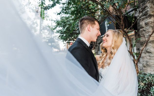 The happy bride and groom on their wedding day earlier this month.