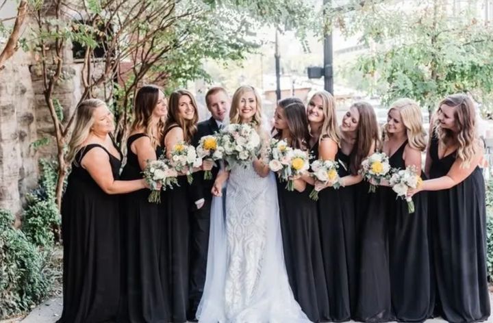 The bridal party entered the reception to the "Crazy in Love."