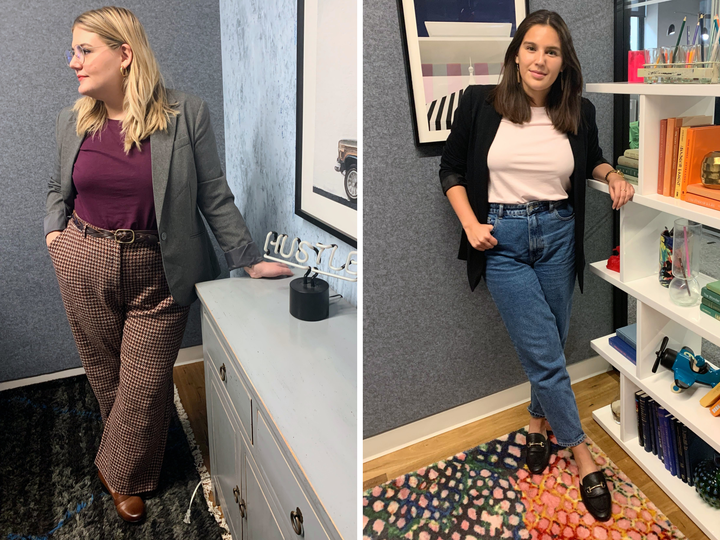 Brittany and Danielle were both a little out of their comfort zones when they paired a T-shirt with a business casual look.