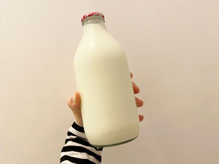 Milk delivered in glass bottles via Parker Dairies.