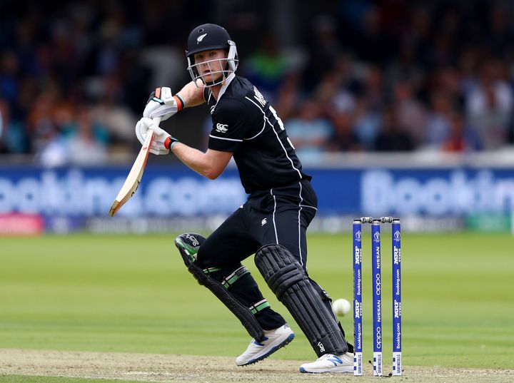 Jimmy Neesham bats during the final of the ICC Cricket World Cup 2019.