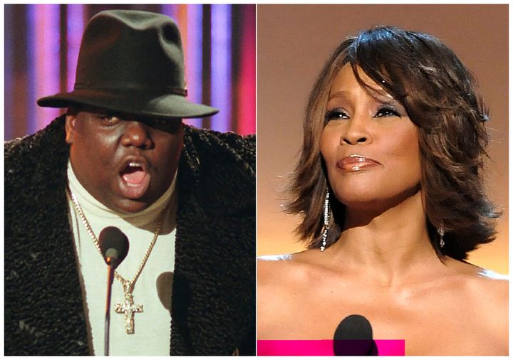 Notorious B.I.G. (left) and Whitney Houston (right) are among the 16 acts nominated for the Rock and Roll Hall of Fame’s 2020 class. 
