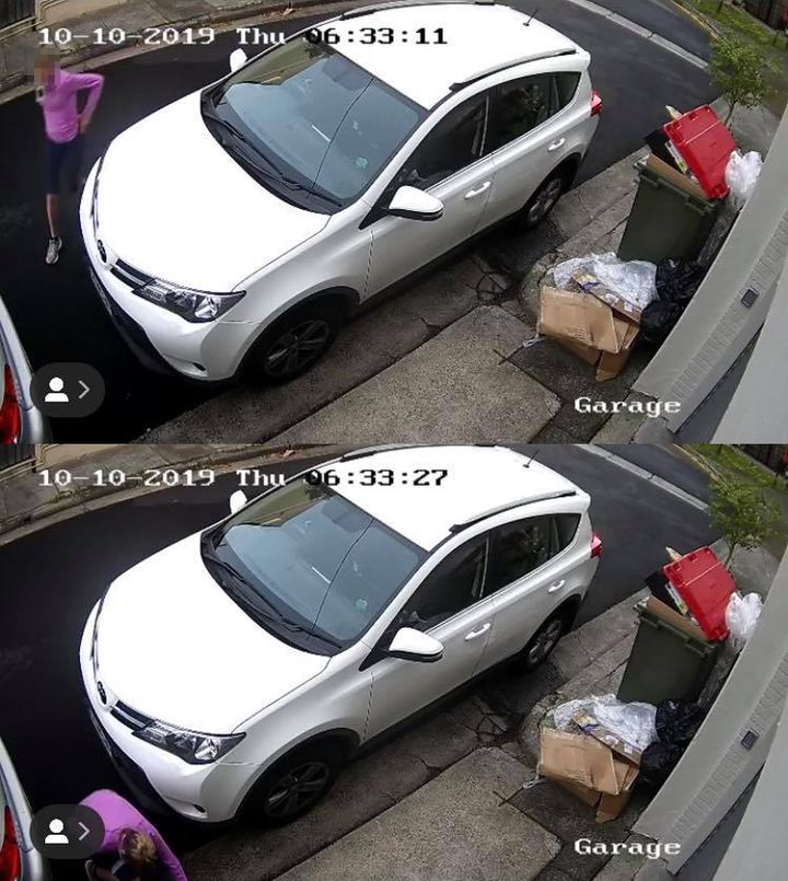 In one clip the blonde woman was seen squatting in between two parked cars on Watson Street in the inner-eastern Sydney suburb, Paddington.